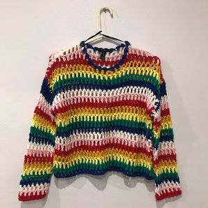 Forever 21 Rainbow Crochet Open Knit Sweater